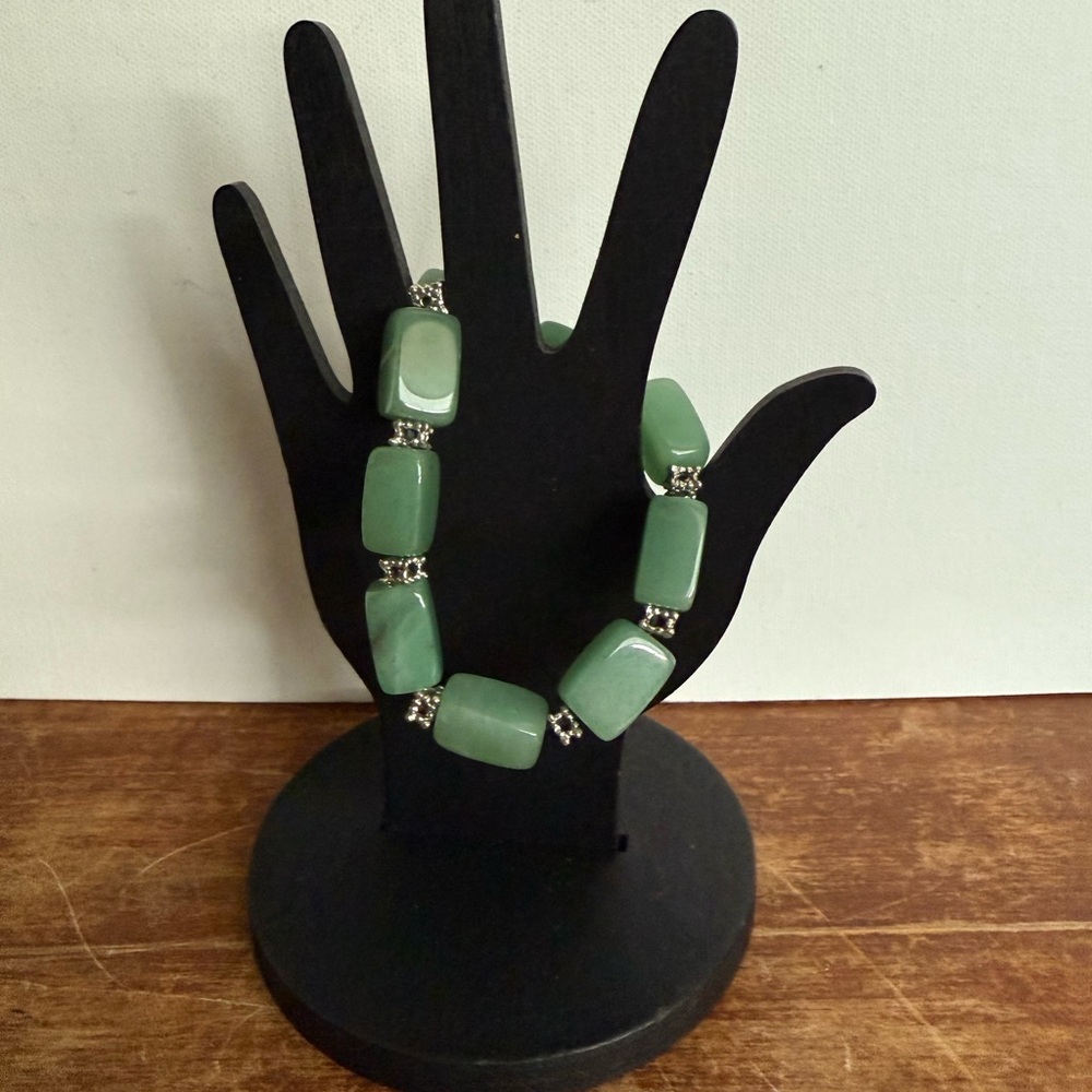 Chunky Green Aventurine Rectangular Bead Bracelet… - image 4